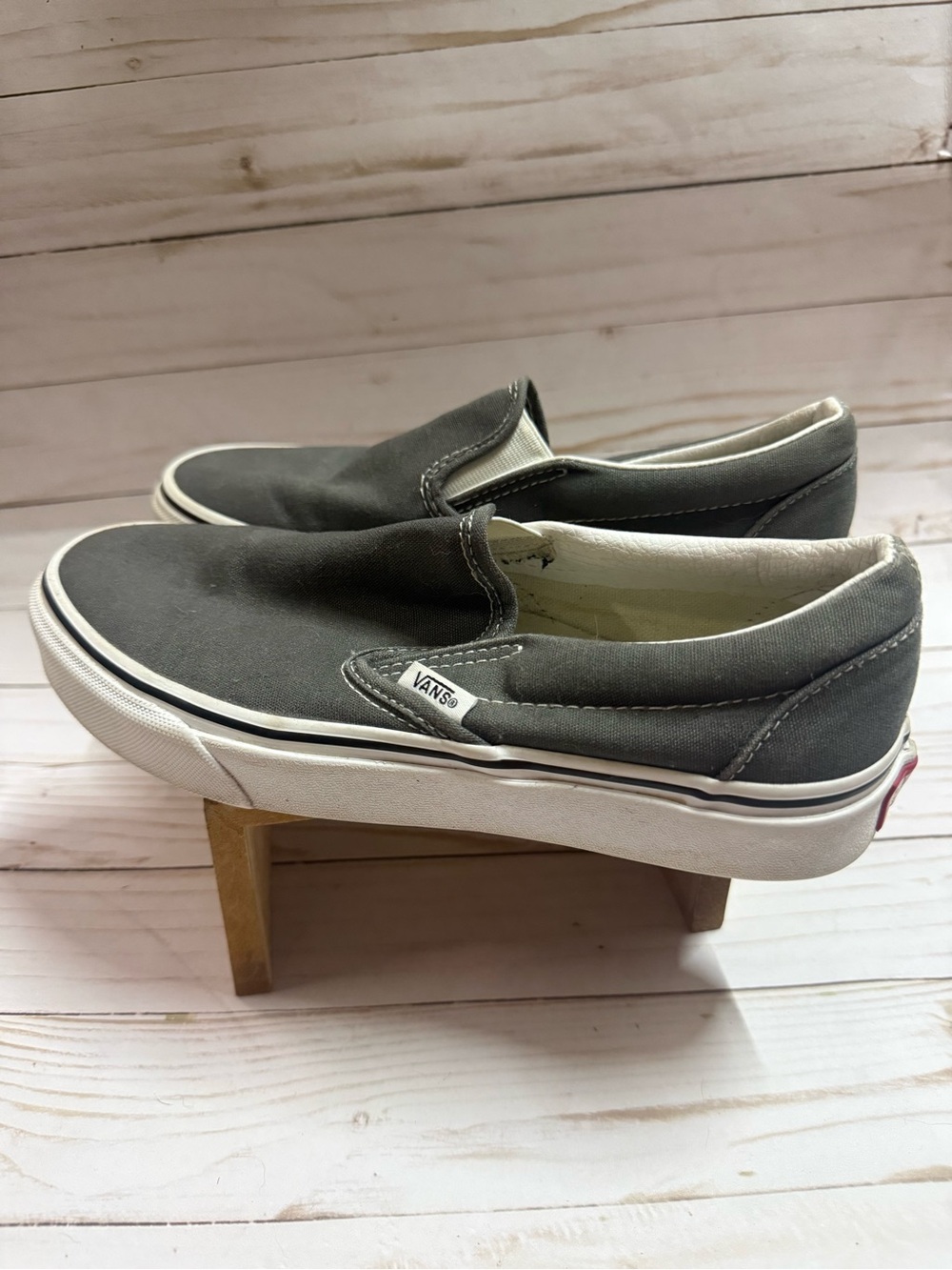 Vans Classic Slip-On Canvas Shoes in Gray and White